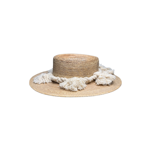 Natural Palm Leaf Crown Top Brim Hat