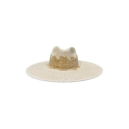 Fine Natural Palm Leaf Wide Brim Hat with Decorative Band