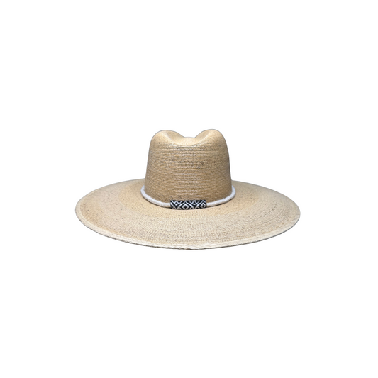 Natural Fine Palm Leaf Wide Brim Hat with Tribal Accent Rope on Hat Band