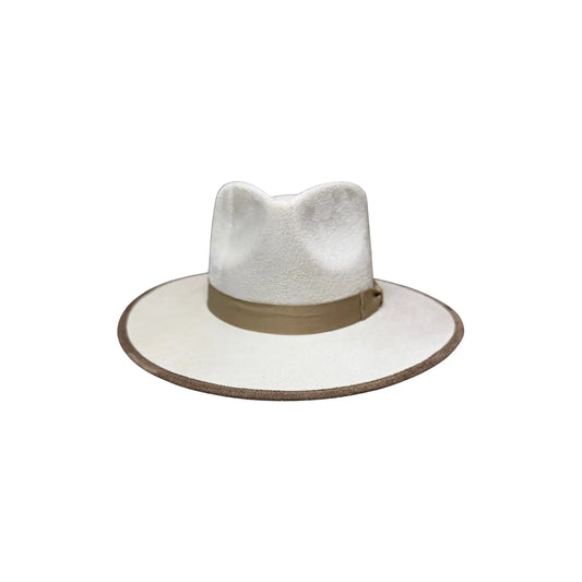 Millie Teardrop- Ivory Hat w/ Dark Taupe Contrast Trim and Bow