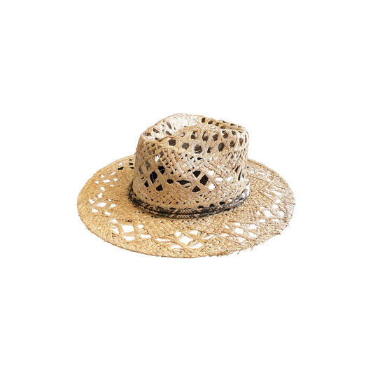 Straw Hat with Brown Snake Skin Hat Band
