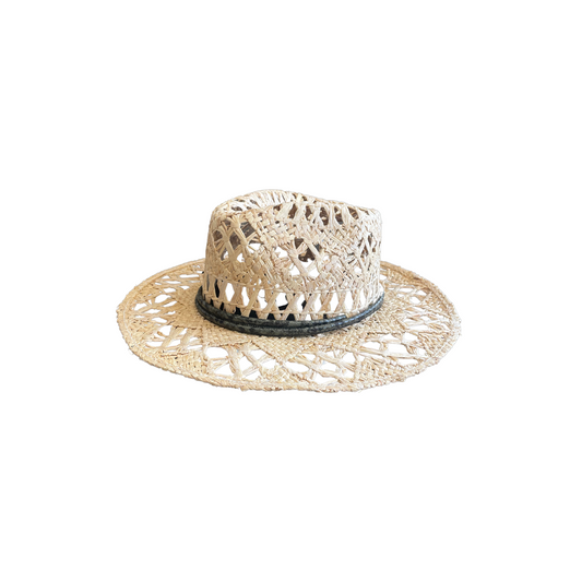 Straw Hat with Gray Snake Skin Hat Band