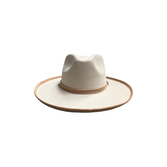 Blake Curled Pencil Brim- Two-Toned Ivory w/ Tan Trim