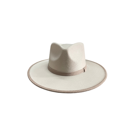 Millie Teardrop - Two-Toned Ivory Hat w/ Taupe Trim