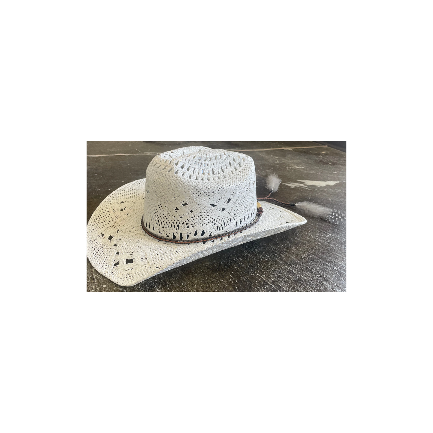 White Straw Western Style Hat with Silver Sparkles