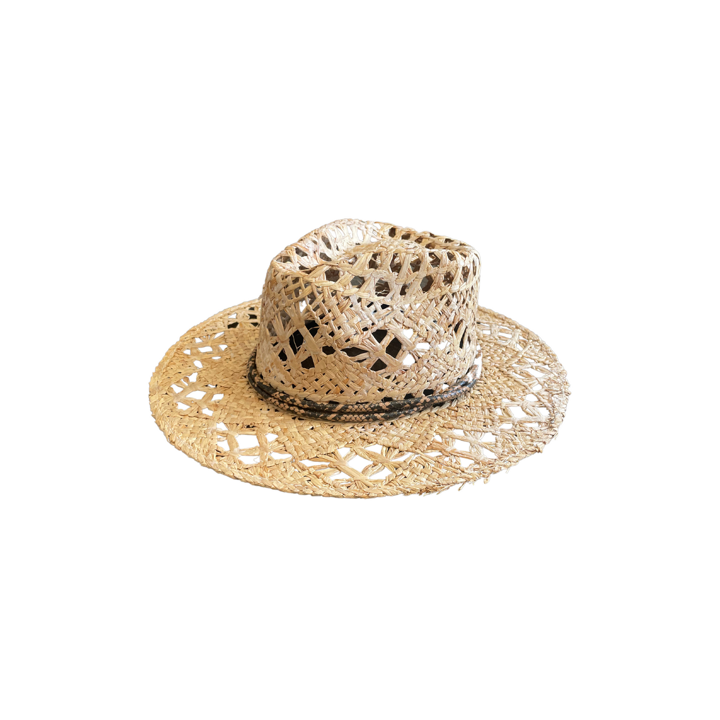 Straw Hat with Brown Snake Skin Hat Band