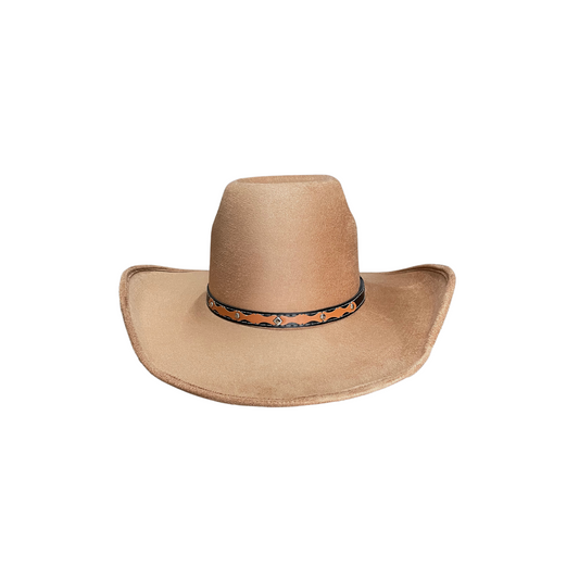 Flat Crown Top Buffalo Cowboy Hat- Tan