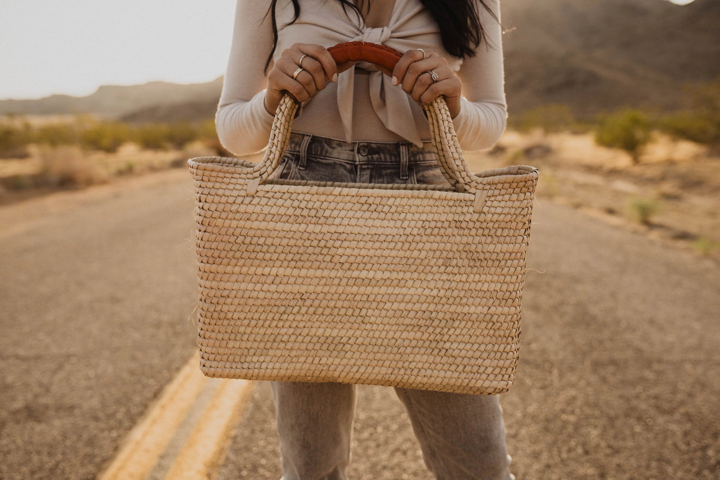 Kristen Palm Leaf Tote Bags