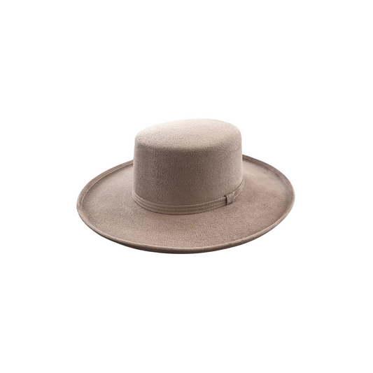 Charlie Curled Pencil Brim Boater- Taupe